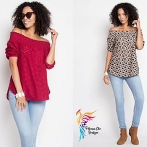 Off Shoulder Eyelet Top